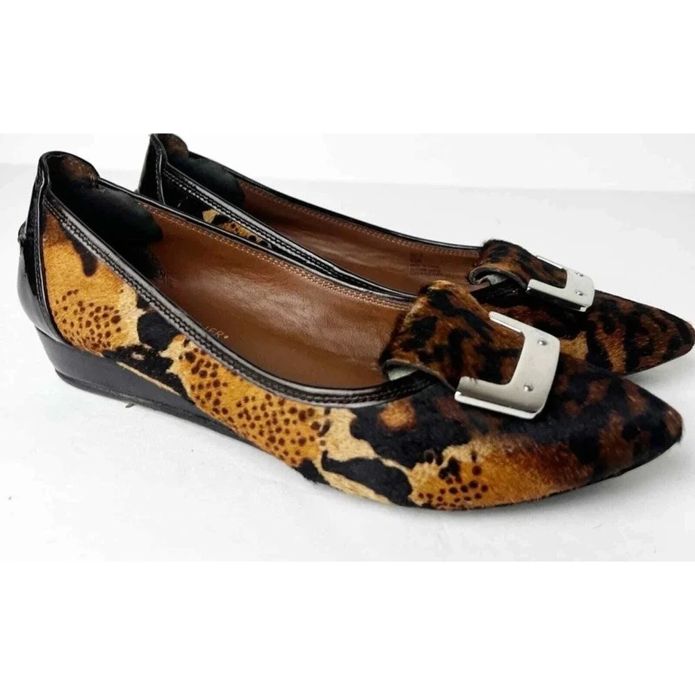 Donald J Pliner Nila Leopard Calf Hair Wedge Pumps Brown Animal Print 8M